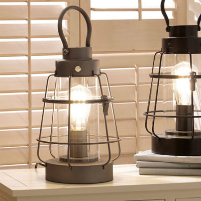 Grey Metal and Clear Glass  Oil Lantern Table Lamp