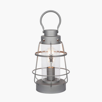 Grey Metal and Clear Glass  Oil Lantern Table Lamp