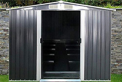Grey Metal Garden Shed Grey 7ft 9" x 9ft 11" With Base