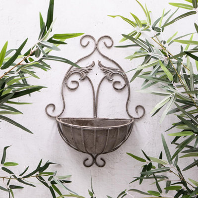 Grey Metal Ornate Wall Flower Baskets (13033) - Small