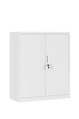 Grey Metal Storage Cabinet Cupboard 2 Door Locking Office Unit, Steel Filing Cabinet for Home Office Garage Utility Room.