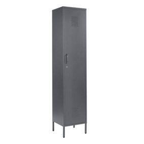 Grey Metal Tall 3 Shelve Locker Cabinet, 1 Door Wardrobe Storage Cupboard for Home or Office