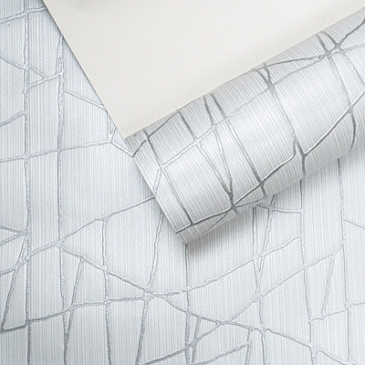 Grey Metallic Shimmer Wallpaper Textured Geometric Quirky Thick Vinyl Funky