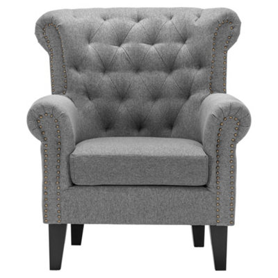 Grey Mid Century Deep Seating Nailhead Arm Chair