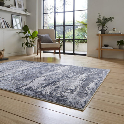 Grey Modern Abstract Easy To Clean Dining Room Bedroom & Living Room Rug-80cm X 150cm