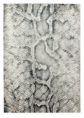 Grey Modern Animal Easy To Clean Living Room Bedroom & Dining Room Rug ...