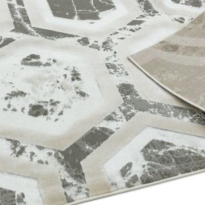 Grey Modern Easy to Clean Abstract Geometric Rug For Dining Room Grdroom LivingRoom-120cm X 170cm