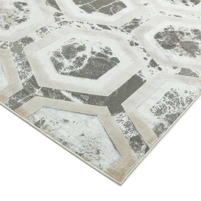Grey Modern Easy to Clean Abstract Geometric Rug For Dining Room Grdroom LivingRoom-120cm X 170cm