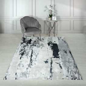 Grey Modern Easy to Clean Abstract Rug For Dining Room Bedroom And Living Room-120cm X 170cm