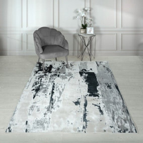 Grey Modern Easy to Clean Abstract Rug For Dining Room Bedroom And Living Room-66 X 240cmcm (Runner)