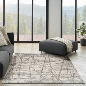 Grey Modern Easy to Clean Abstract Rug for Living Room, Bedroom - 160cm X 221cm