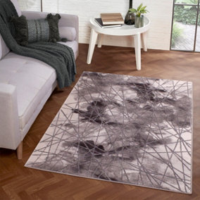 Grey Modern Easy to Clean Abstract Rug for Living Room, Bedroom - 160cm X 225cm