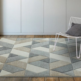 Grey Modern Easy to Clean Geometric Rug For Living Room-160cm X 230cm
