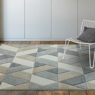 Grey Modern Easy to Clean Geometric Rug For Living Room-200cm X 290cm ...