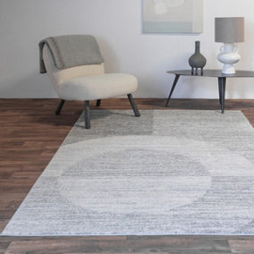 Grey Modern Geometric Rug Easy to clean Dining Room-200cm X 290cm