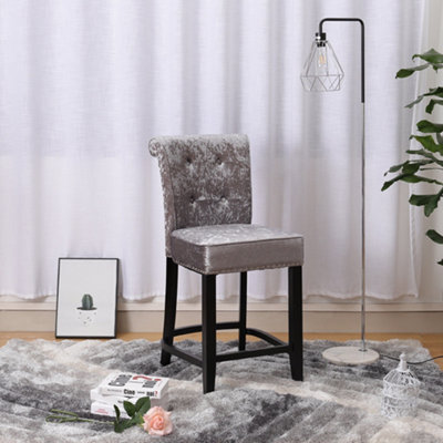 Grey Modern Ice Velvet Tufted Bar Stool Chair with Pull Ring