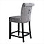Grey Modern Ice Velvet Tufted Bar Stool Dining Chair with Pull Ring