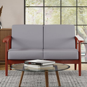 Grey Modern Linen Upholstered Removable Seat Wooden Frame Loveseat Sofa