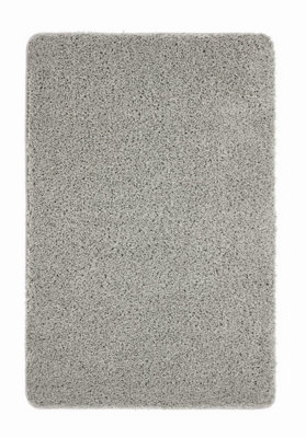 Grey Modern Shaggy Easy to Clean Plain Rug for Living Room, Bedroom ...