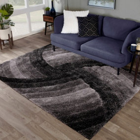 Grey Modern Shaggy Easy to clean Rug for Dining Room Bed Room and Living Room-120cm X 170cm