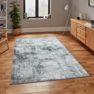 Grey Modern Striped Easy To Clean Dining Room Rug150cm X 230cm DIY