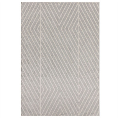 Grey Modern Striped Easy to Clean Rug For DiningRoom-200cm X 290cm