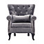 Grey Modern Velvet Upholstered Wingback Armchair with Cushion