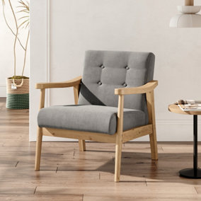 Grey Modern Wooden Frame Upholstered Recliner Chair Armchair