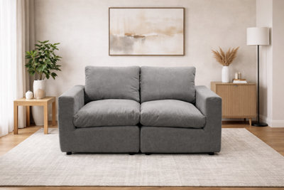 Grey Modular Scandinavian 2 Seater Sofa 2 Corner Units, Linen Fabric