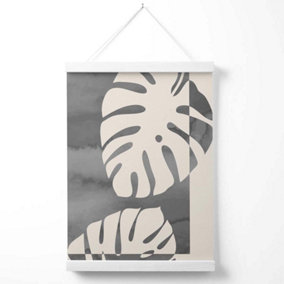 Grey Monstera Mid Century Tropical Poster with Hanger / 33cm / White