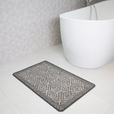 Grey Moroccan Geometric Non Slip Washable Kitchen Utility Mat 50x80cm