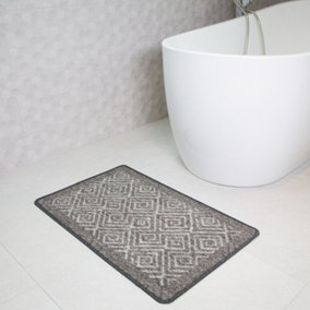 Grey Moroccan Geometric Non Slip Washable Kitchen Utility Mat 80x150cm