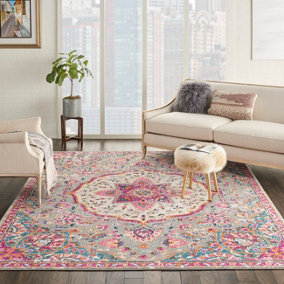 Grey Multi Floral Traditional Persian Luxurious Easy to Clean Rug for Living Room Bedroom and Dining Room-114cm X 175cm