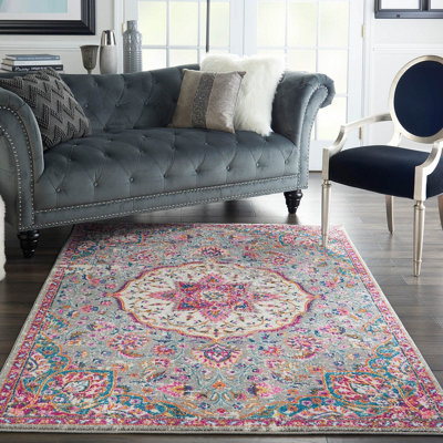 Grey Multi Floral Traditional Persian Luxurious Easy to Clean Rug for Living Room Bedroom and Dining Room-160cm X 221cm