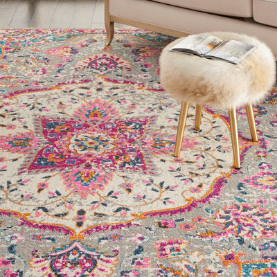 Grey Multi Floral Traditional Persian Luxurious Easy to Clean Rug for Living Room Bedroom and Dining Room-160cm X 221cm