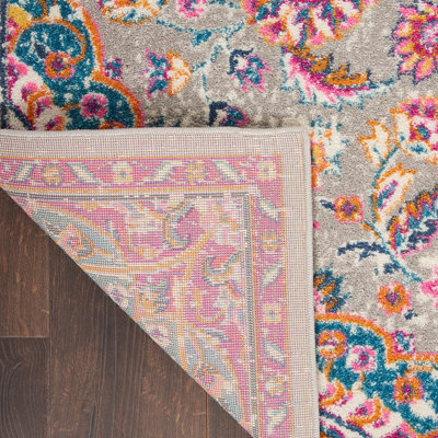 Grey Multi Floral Traditional Persian Luxurious Easy to Clean Rug for Living Room Bedroom and Dining Room-160cm X 221cm