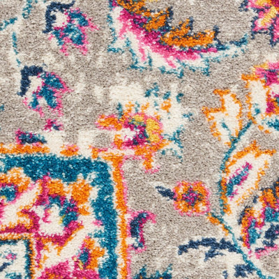 Grey Multi Floral Traditional Persian Luxurious Easy to Clean Rug for Living Room Bedroom and Dining Room-160cm X 221cm