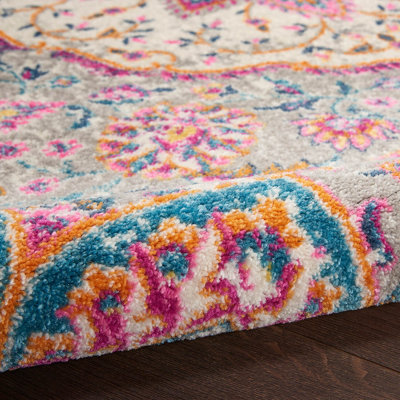 Grey Multi Floral Traditional Persian Luxurious Easy to Clean Rug for Living Room Bedroom and Dining Room-160cm X 221cm