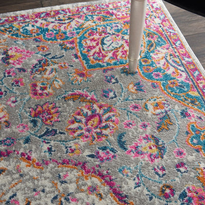 Grey Multi Floral Traditional Persian Luxurious Easy to Clean Rug for Living Room Bedroom and Dining Room-160cm X 221cm