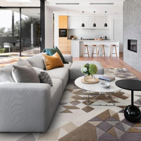Grey Multi Geometric Handmade ,Optical/ (3D) Modern Rug Easy to clean Living Room and Bedroom-200cm X 290cm