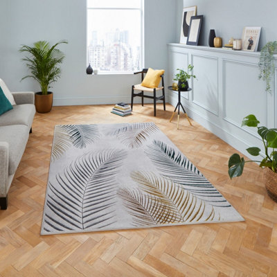 Grey/Multi Nature Print Luxurious Modern Easy to clean Rug for Dining Room-160cm X 230cm