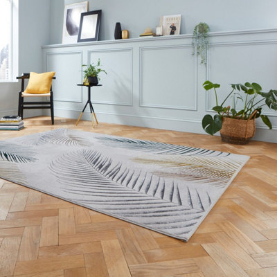 Grey/Multi Nature Print Luxurious Modern Easy to clean Rug for Dining Room-160cm X 230cm