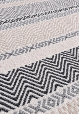 Grey Multi Outdoor Rug, Geometric Striped Stain-Resistant Rug For Patio Decks, 2mm Modern Outdoor Area Rug-120cm X 170cm