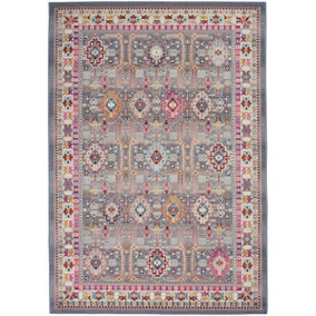 Grey Multi Persian Rug, Stain-Resistant Bordered Floral Rug, Traditional Luxurious Rug for Dining Room-183cm (Circle)