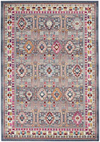 Grey Multi Persian Rug, Stain-Resistant Bordered Floral Rug, Traditional Luxurious Rug for Dining Room-71cm X 230cm (Runner)