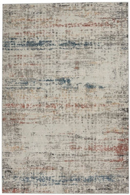 Grey/Multi Rug, Abstract Anti-Shed Rug, 10mm Thickness Luxurious Modern Rug for Bedroom, & Dining Room-66cm X 230cm (Runner)