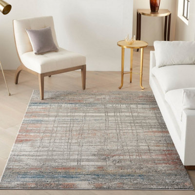 Grey Multi Rustic Textures Luxurious Modern Abstract Bedroom & Living Room Rug -66 X 230cm (Runner)