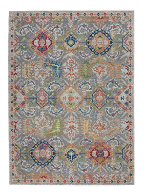 Grey/Multicolor Persian Floral Rug, Stain-Resistant Luxurious Traditional Rug for Bedroom, & DiningRoom-122cm (Circle)