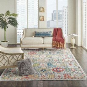 Grey/Multicolour Luxurious Floral Persian Traditional Rug for Living Room Bedroom and Dining Room-122cm (Circle)
