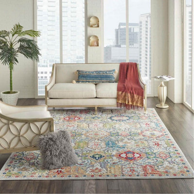 Grey/Multicolour Luxurious Floral Persian Traditional Rug for Living ...